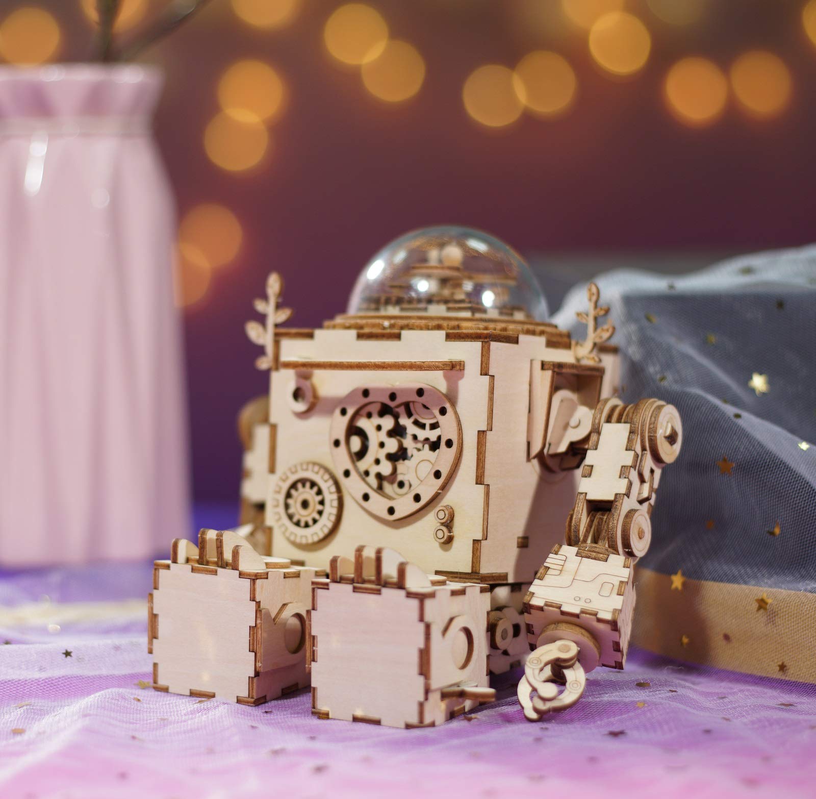 Amazon | ROKR 立体 パズル 木製 3D オルゴール ロボット おもちゃ